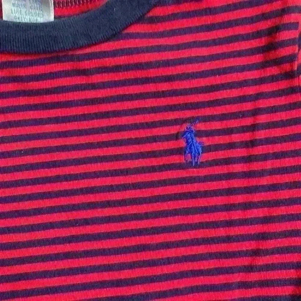 Ralph Lauren striped red and navy blue logo tee
